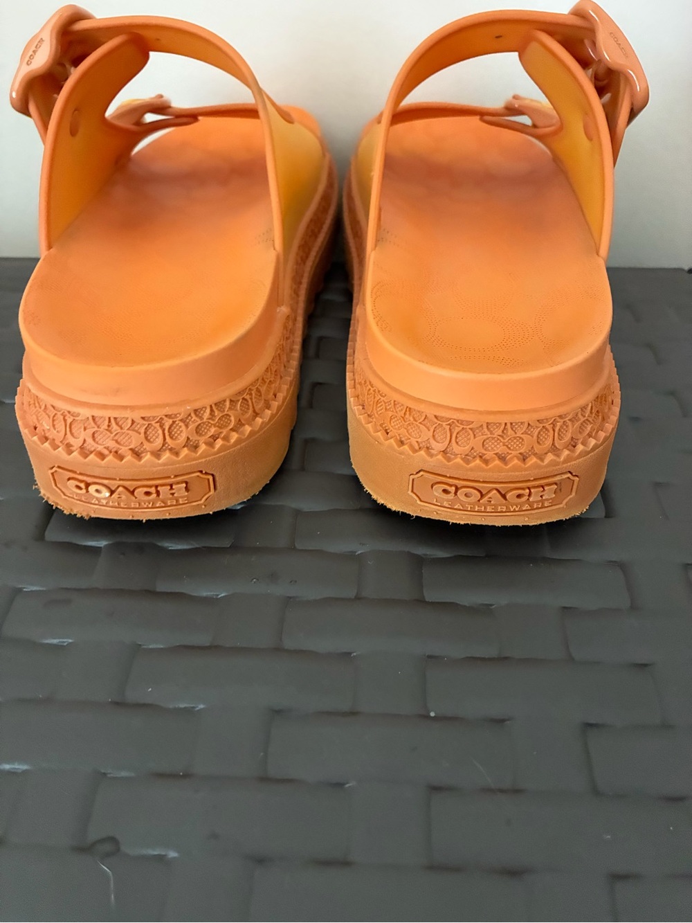 Coach Two-Tone Yellow and Orange Slide Sandals - Picture 3 of 5